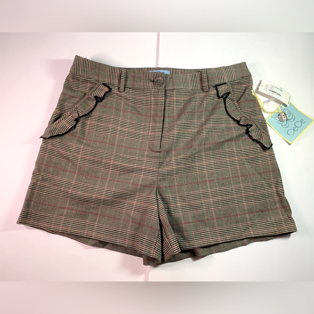 NWT Fall-perfect Plaid Ruffle Shorts in Glen Check pattern size 8 90s retro y2k